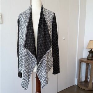 Anthropologie Black and Gray Open Front Draped Cardigan